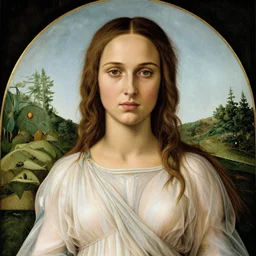 natalie portman as the goddess of spring, elegant portrait by sandro botticelli, detailed, symmetrical, intricate