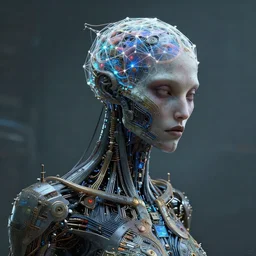cybernetic demon dreaming the destruction of reality with its highly networked mind, lsd, circuitry, intricate detail, royo, whealan, giger, klimt, hd, octane render, unreal engine,