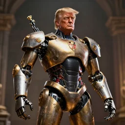 very powerful trump became king in 1 7 0 0 year mystical statue robot, highly detailed, 8 k, masterpiece, super resolution.