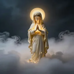 tiny virgin mary glowing in cloudy fly