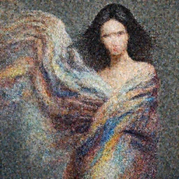 photo of a gorgeous young woman in the style of Ruan Jia, draped in flowing fabric, colorful impasto brush strokes, realistic, sharp focus, 8k high definition, insanely detailed, intricate, elegant, art by Guy Denning and Jeremy Mann