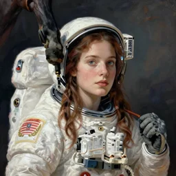 astronaut with leg horse on his head