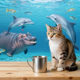 cat, dog, fish, hippo, dorphin, air, metal, cup, wood,
