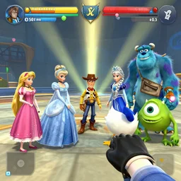 screenshot of kingdom hearts 3, Disney and final fantasy crossover, donald duck and goofy npc characters, Kingdom hearts styled gameplay, unreal engine 4, kingdom hearts 3, kingdom hearts, godrays, realistic lighting, pirates of the carribean, rapunzel, cinderella, disneys frozen, toy story 2, monsters inc, First person shooter game hud