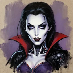 vampire woman portrait made out of paint, beautiful, cyborg, tim burton comic book art