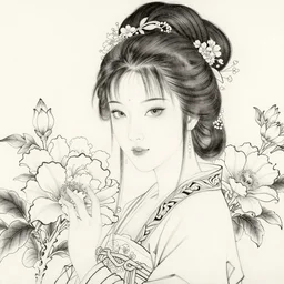 beautiful woman surrounded by flowers, beautiful line art, illustration, sketch, highly detailed, chinese gongbi