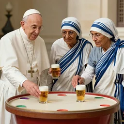 the pope, Ghandi, and mother Theresa playing beer pong, 4k