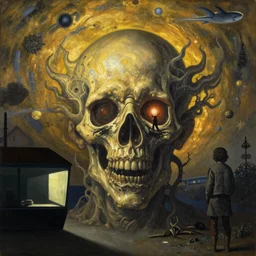 the painted world of Bruce Pennington, head and shoulders masterpiece, apocalypse, golden hour, cosmic horror, artstation, in the style of Andrew Wyeth and Edward Hopper and Bosch, extremely detailed
