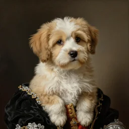baroque rococo painting The King's Dog portrait Greg Hildebrandt high detail cute puppy