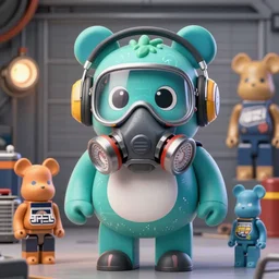 a cute funny monster wearing a cool headset + gas mask, garage kit, by mohamed chahin, artstation, mandkaws, bearbrick, bt 2 1,