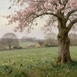 a beautiful spring morning in the english countryside, birds, john waterhouse