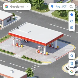 google maps top down, gas station