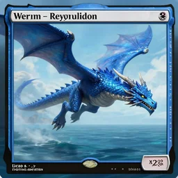 digital art of a blue dragon flying over the sea, by wayne reynolds, mtg, trending on artstation