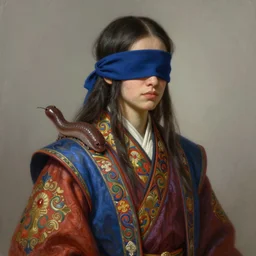 character concept portrait, blindfolded hag with a slug on her shoulder, digital painting, detailed, highly detailed, vivid colorful ornate robes, smooth, sharp focus, illustration by ruan jia and mandy jurgens and william - adolphe bouguereau, artgerm