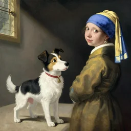 dog by moebius and atey ghailan by james gurney by vermeer by George Stubbs in the style anime