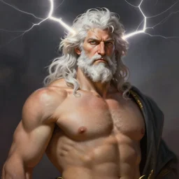 painted portrait of rugged zeus, god of thunder, greek god, white hair, masculine, mature, [ ruggedly handsome ], upper body, [ beefy ] torso fantasy opulent intricate elegant highly detailed digital painting, artstation, concept art, smooth, portrait lighting sharp focus illustration art by van talavera greg rutkowski