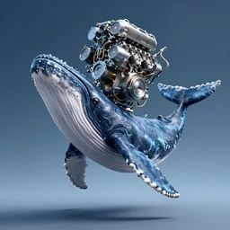 digital art of hybrid with head!! as v 8 engine!!, and body of cachalot!! whale, head!! as v 8 engine, head!! as v 8 engine, cachalot!!, cachalot!!, full - body, wide angle, cyberpunk style