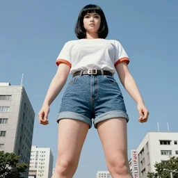 attack of the 5 0 foot woman ( 1 9 5 8 ) film as a giant japanese cosplay girl towering over buildings