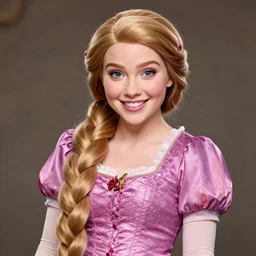 portrait photo of Disney Rapunzel, smiling , wearing modern clothes, high detail, studio, sharp, Canon- 70-200mm lens