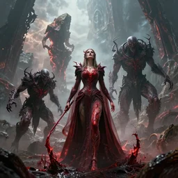 by par olofsson and wayne barlowe, visually stunning, cinematic, ultra realistic, hyper realism, 1 2 k, epic, octane render, unreal engine, vfx, maya, imp, wild growth, swipe, wrath, mystic barrier, blood - queen lana'thel, bloodscent vilefin, tyrantus, lesser jasper spellstone, ghoul infestor