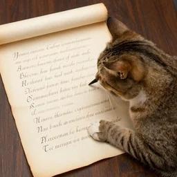 letters falconi cat writing on parchment