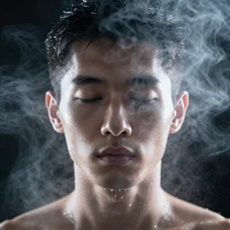 man face made of water vapour gas