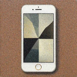 A painting of an iphone, abstract painting in the style of Gary Hume and Tatsuro Kiuchi, flat colour-block style, geometric abstraction, earthy colours