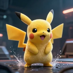 pikachu! in Gears of War, splash art, movie still, cinematic lighting, dramatic, octane render, long lens, shallow depth of field, bokeh, anamorphic lens flare, 8k, hyper detailed, 35mm film grain