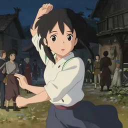 anime visual, portrait of a young female in a busy medieval village exterior, low light, cute face by ilya kuvshinov, yoh yoshinari, makoto shinkai, dynamic pose, dynamic perspective, cel shaded, flat cel shading mucha, rounded eyes, crisp smooth clean lines, dramatic