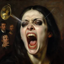 portrait portrait face head eyes scream Razorpunk the wailing banshee priestess lady trumpets your name and bursts your eardrums with her sonic assault nicola samori charlie bowater ross tran greg rutkowski greg danton jonas de ro jim mahfood christian schad ilya repin giorgio de chirico giotto leonardo da vinc oil painting