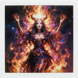 necro witch desire to summon the blinding god of cosmic pain, hellfire iridescent flare bleeding colors glow, unreal engine, polaroid ritual