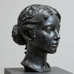 “ an intricate and extremely detailed sculpture of a female head made of dark energy ”
