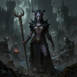 a highly detailed color illustration portrait of a tiefling - fantasy demonic race, dark moody eerie castle setting, horror art, d & d portrait, planescape, frankenstein, hires, cgsociety, 4 k, centered, art by tim hildebrandt and frank frazetta and gerald brom and greg rutkowski