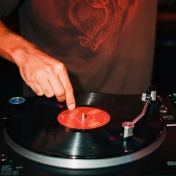 devil dj with hand on record spinning