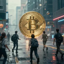 people running away from cryptocurrency scared, cyberpunk art, ultrarealistic, 8k