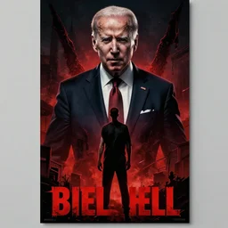 biden in hell, scary art in the style of a poster for a movie in a cinema, art in 4 k, detailed details