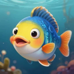 cute smiling fish. highly detailed digital painting by greg rutkowski. sharp focus, 8 k.
