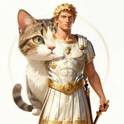 illustration of the roman emperor augustus neko man half cat, character design, art station, epic, elegant, masterpiece of mark rise