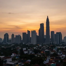 jakarta, landscape, aesthetic, sunset, modern city, trending on artstation
