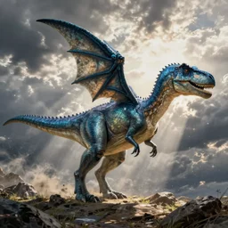 blue spinosaurus with fins drawn by ken sugimori