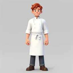 young red headed man wearing a white chef\'s apron, full body, digital character art, trending on artstation