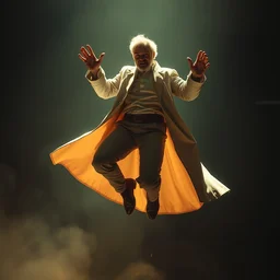 walter white levitating in the air with powerful aura, intimate, spotlight, style by raphael lacoste, eddie mendoza