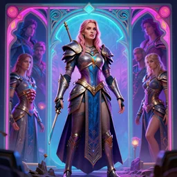 imogen poots, paladin, gloomhaven, neon, psychedelic, art nouveau, sharp focus, trending on artstation, 8 k realistic digital art, cryengine, sharp focus, concept art, frostbite 3 engine, octane render, by greg manchess, raymond swanland, gil elvgren, sachin teng, greg rutkowski, ilya kuvshinov