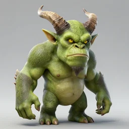 a yellow - eyed orc, green skin devilish horns etched with geometric maze paint, fantasy, trending on artstation, unreal engine