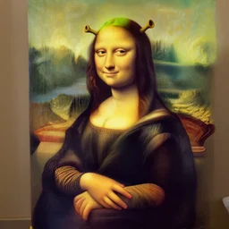 Shrek painted in the style of the mona lisa