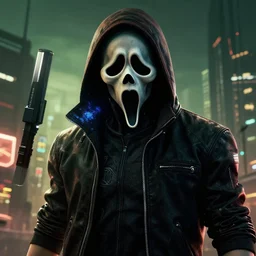 ghost face in cyberpunk 2 0 7 7 style