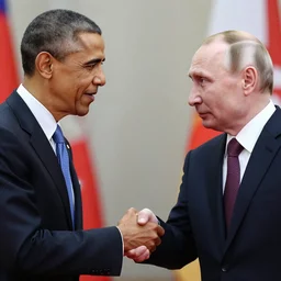 a close up photo of barack obama shaking hands with vladimir putin in nyc