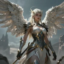 An artwork featuring Zariman Angel from Warframe, sharp, wallpaper 4K, epic, cinematic, detailed, trending on artstation and behance
