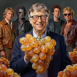 grape bill gates as the california raisins, hyper detailed, digital art, artstation, cinematic lighting, studio quality, smooth render, by peter mohrbacher, hajime sorayama, wayne barlowe, boris vallejo, aaron horkey, gaston bussiere, craig mullins