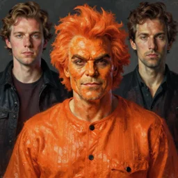 portrait of orange lechuck by greg rutkowski and egon schiele